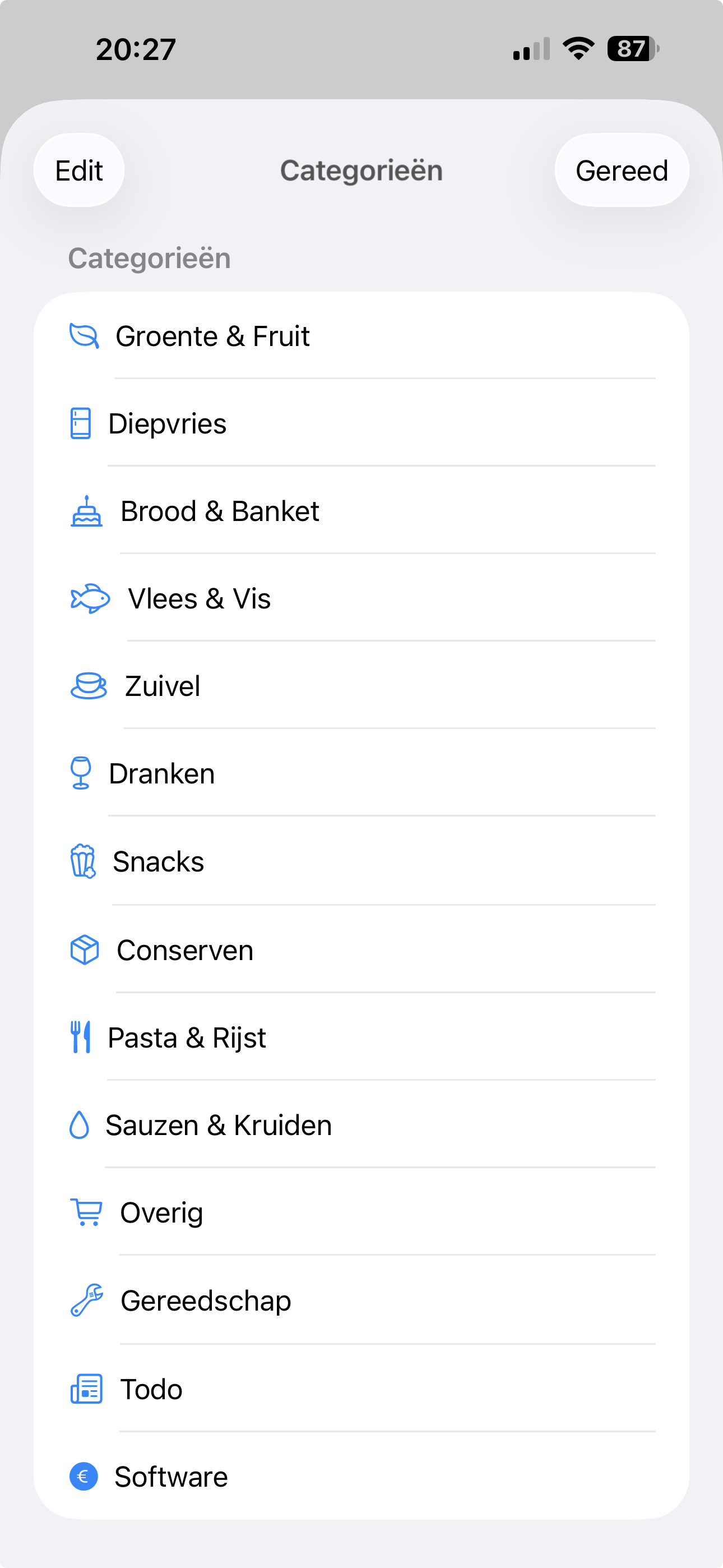 Categorieën Screenshot